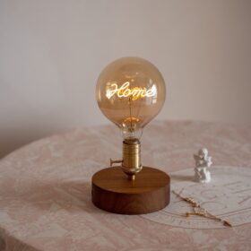 lovaloot Wooden LED Edison Text Bulb Cordless Table Lamp